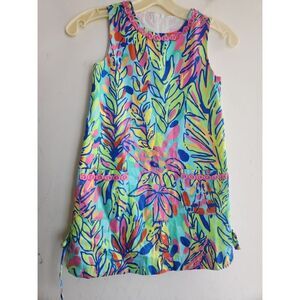 Lilly Pulitzer Girl Green Pink Blue Floral Pasley 100% Cotton A-Line Dress siz 8